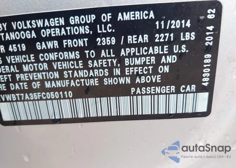 2015 Volkswagen Passat 1.8T Se from USA, damaged, VIN 1VWBT7A35FC050110